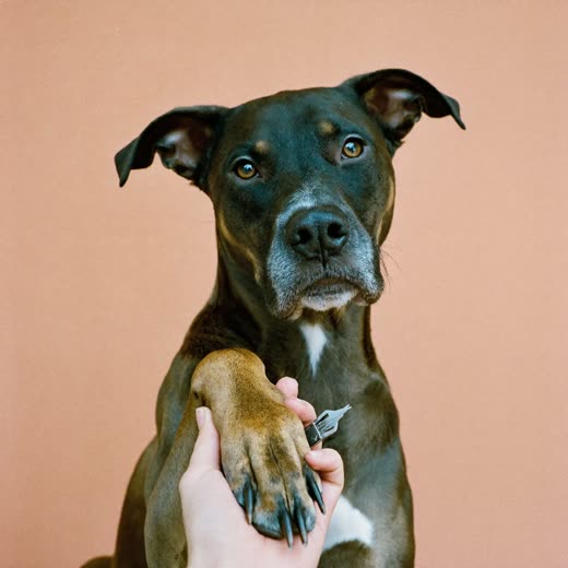 A dog's paw held for a nail trim